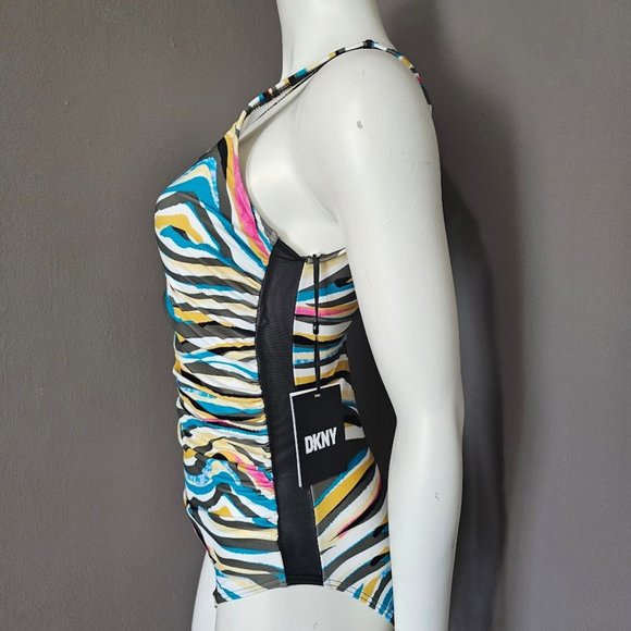 DKNY Mesh Side-Stripe Ruched One-Piece Swimsuit Size 8 - Picture 3 of 12